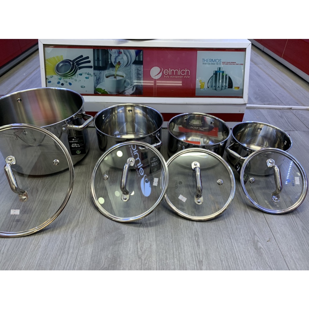 Nồi inox liền khối 3 lớp Elmich Trimax ECO size 16cm -18cm-20cm-22cm-24cm-26cm-28cm