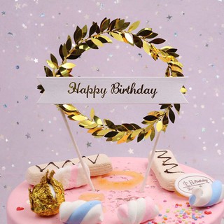 Que cắm happy birthday vòng nguyệt quế