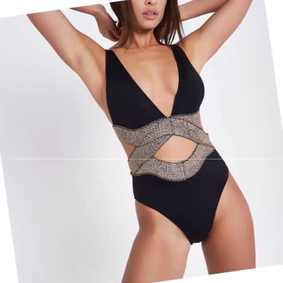 bikini một mảnh dây chéo kim tuyến phần bụng | BigBuy360 - bigbuy360.vn