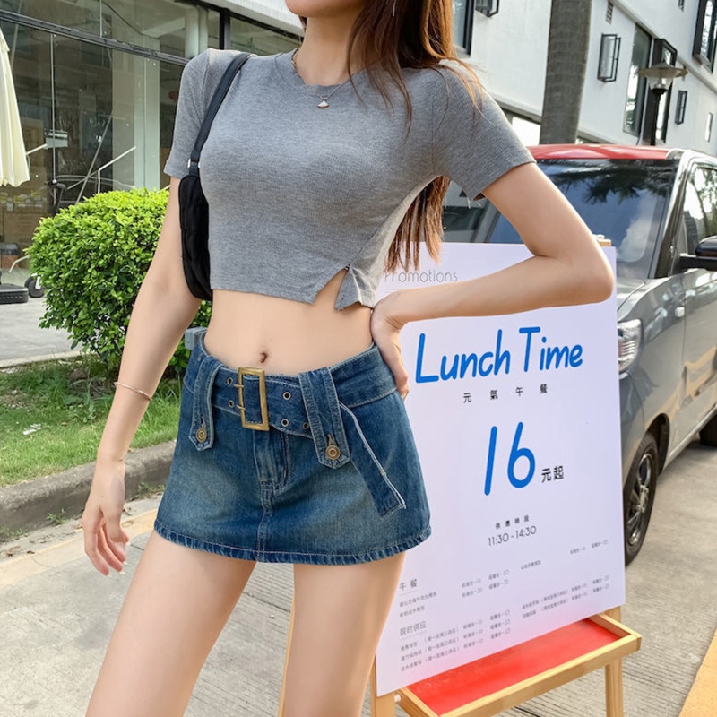 Chân Váy Jeans Chữ A Lưng Cao Thời Trang Mùa Hè Cho Nữ