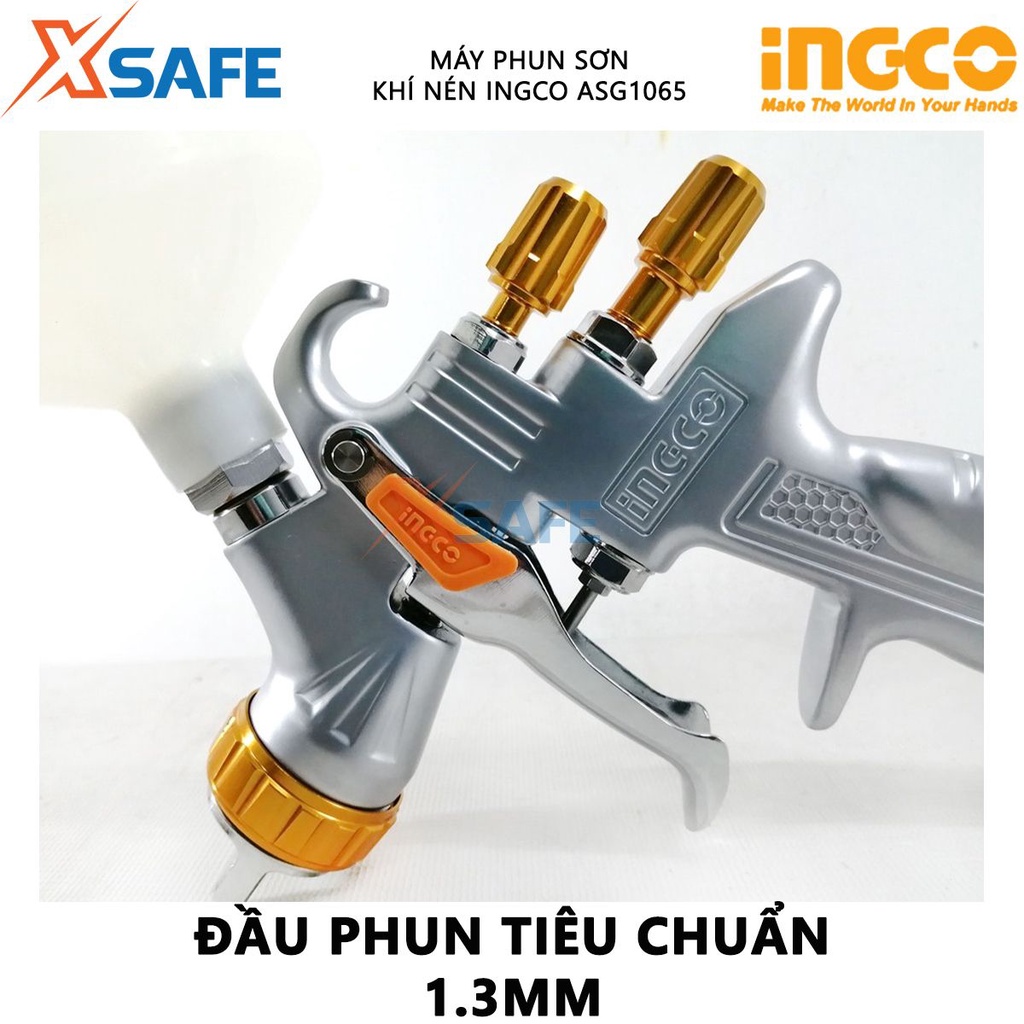 Máy phun sơn khí nén INGCO ASG1065 Súng phun sơn đầu phun tiêu chuẩn 1.3mm, dung tích bình 600cc, lượng khí 5-9cfm