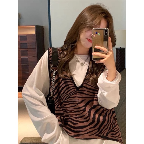 Áo gile len hoạ tiết ngựa vằn có bigsize hàng có sẵn