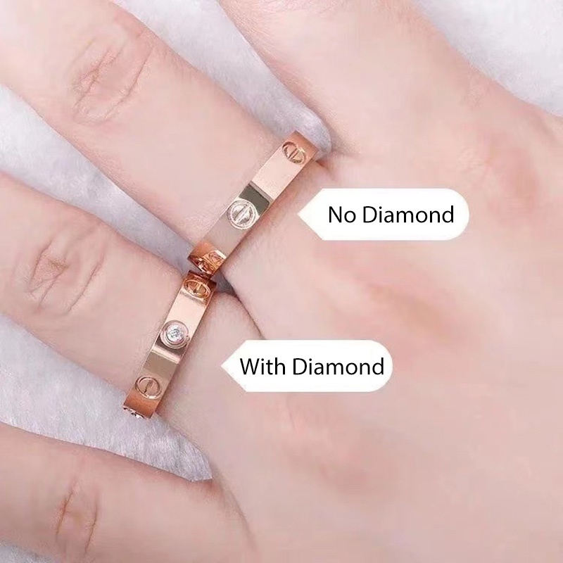 Nhẫn Thép Titan Mạ Vàng Hồng 18K Đính Kim Cương Sang Trọng | Trang Sức Thời Trang Thép Không Gỉ Hàng Bán Sỉ