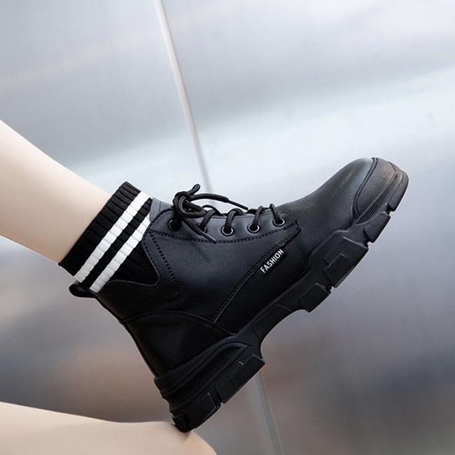 Giày MWC 0554 - Giày Thể Thao Nữ Đế Độn, Sneaker Cổ Cao Đế 3CM Da Trơn Hot Trend