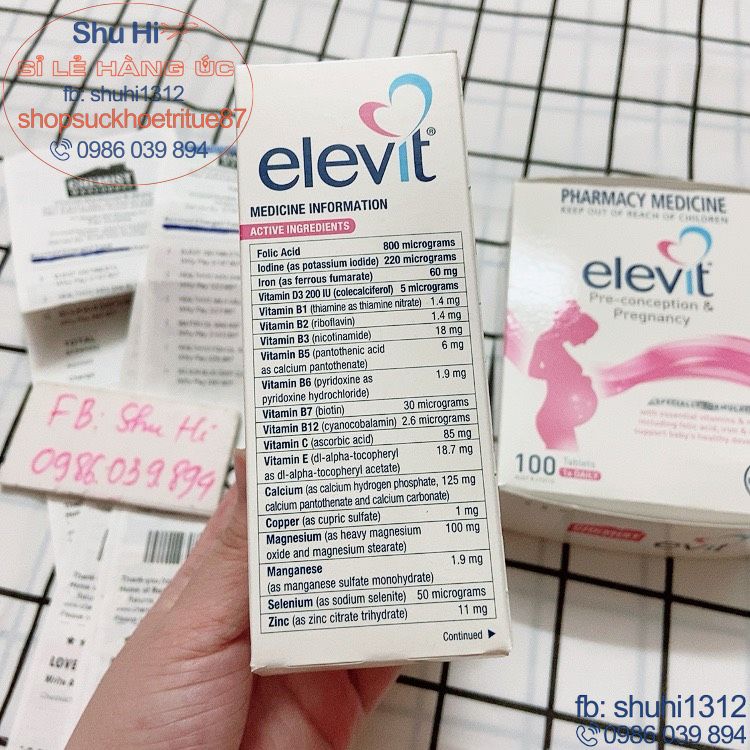 Elevit bầu úc, vitamin tổng hợp elevit cho bà bầu, trước sinh, bầu và sau sinh 100 viên