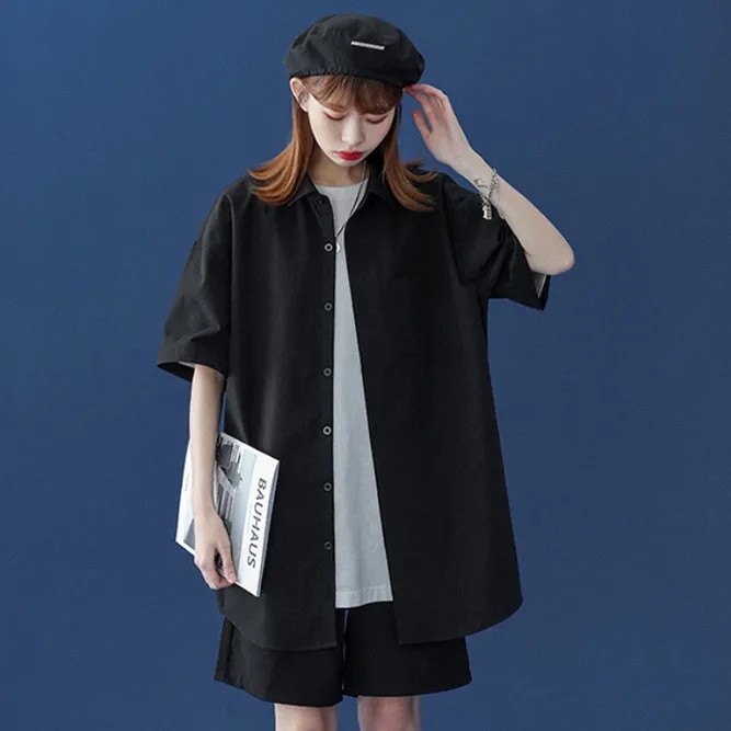 NRVP Áo sơ mi tay ngắn dáng rộng thời trang Hàn Quốc 2022 dành cho nữ