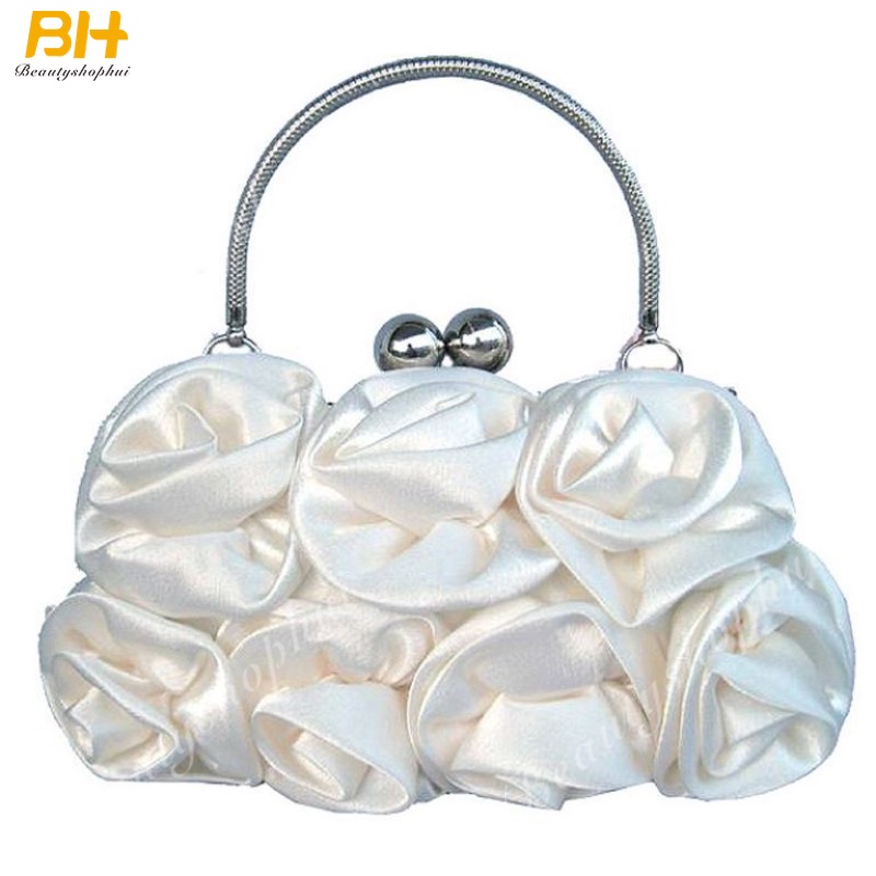 Ví Cầm Tay Vải Satin Đính Hoa Xinh Xắn Cho Cô Dâu