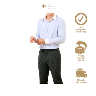Áo sơ mi nam The Suits House cao cấp xanh vân chìm cổ bản to - SM00024