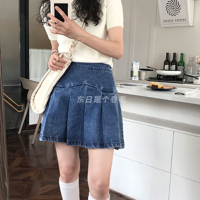 chân váy jean Lưng Cao Xếp Ly Thời Trang Hàn Quốc 3936 | BigBuy360 - bigbuy360.vn