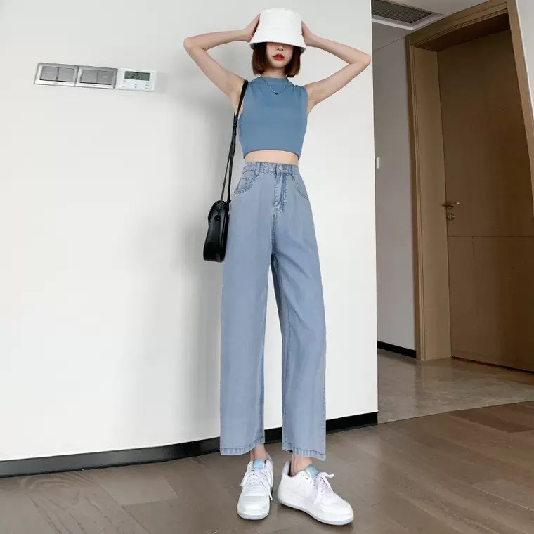 [ FREESHIP ĐỦ MÀU ] QUẦN JEAN ỐNG RỘNG NỮ MÀU XANH NHẠT LƯNG CAO LAI CUỐN NITI FORM DÀI RỘNG HOT