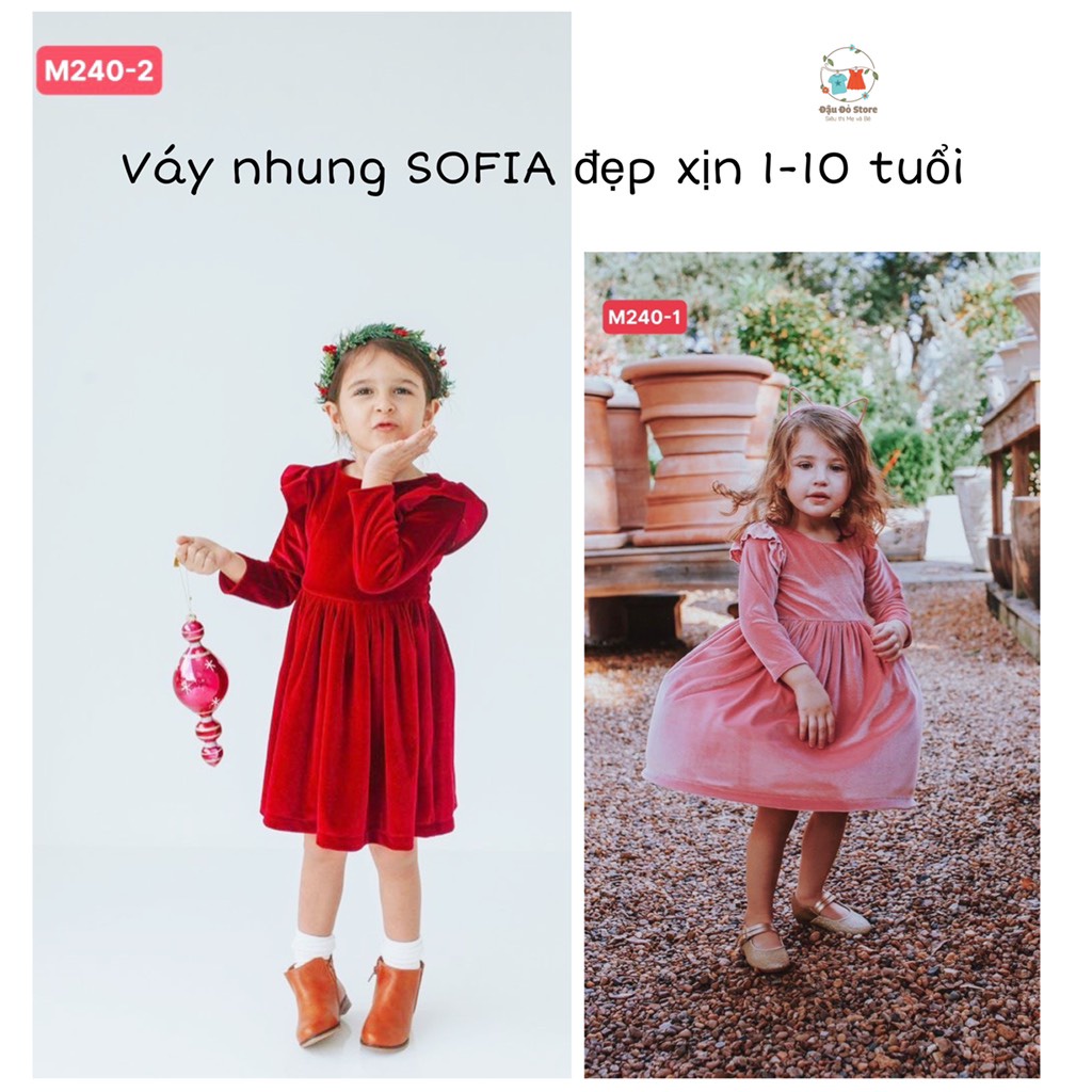 Váy nhung cho Bé Gái Mia Sofia màu hồng đỏ 1-10Y mặc Noel Tết Dự tiệc