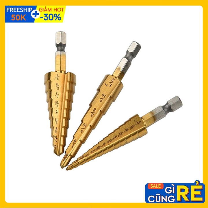 Bộ 3 Mũi khoan tháp, bước 4-32mm khoan sắt nhôm tôn chuôi lục giác