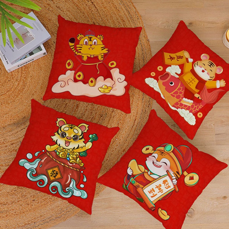 Vỏ Gối Nhồi Bông Hình Chú Hổ Hoạt Hình Phong Cách Trung Hoa