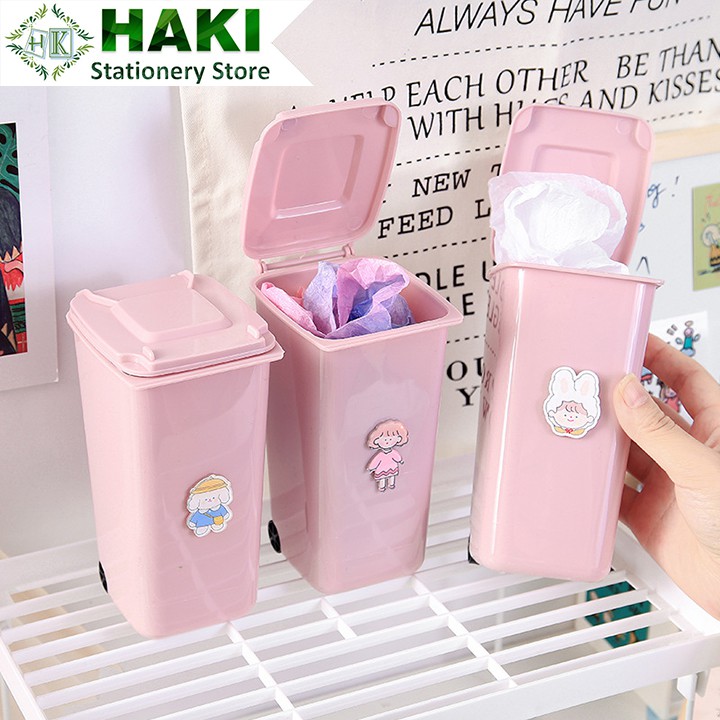 Ống đựng bút hình thùng rác HAKI đa năng màu hồng xinh xắn OB03