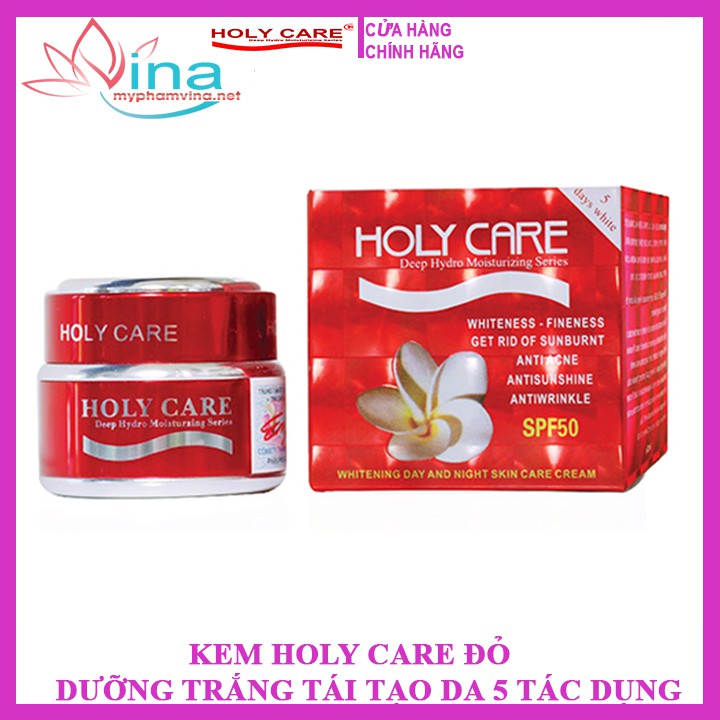HOLY CARE - KEM 5 TÁC DỤNG - TÁI TẠO DA (Đỏ) KEM TRẮNG DA HOLY CARE NGÀY VÀ ĐÊM