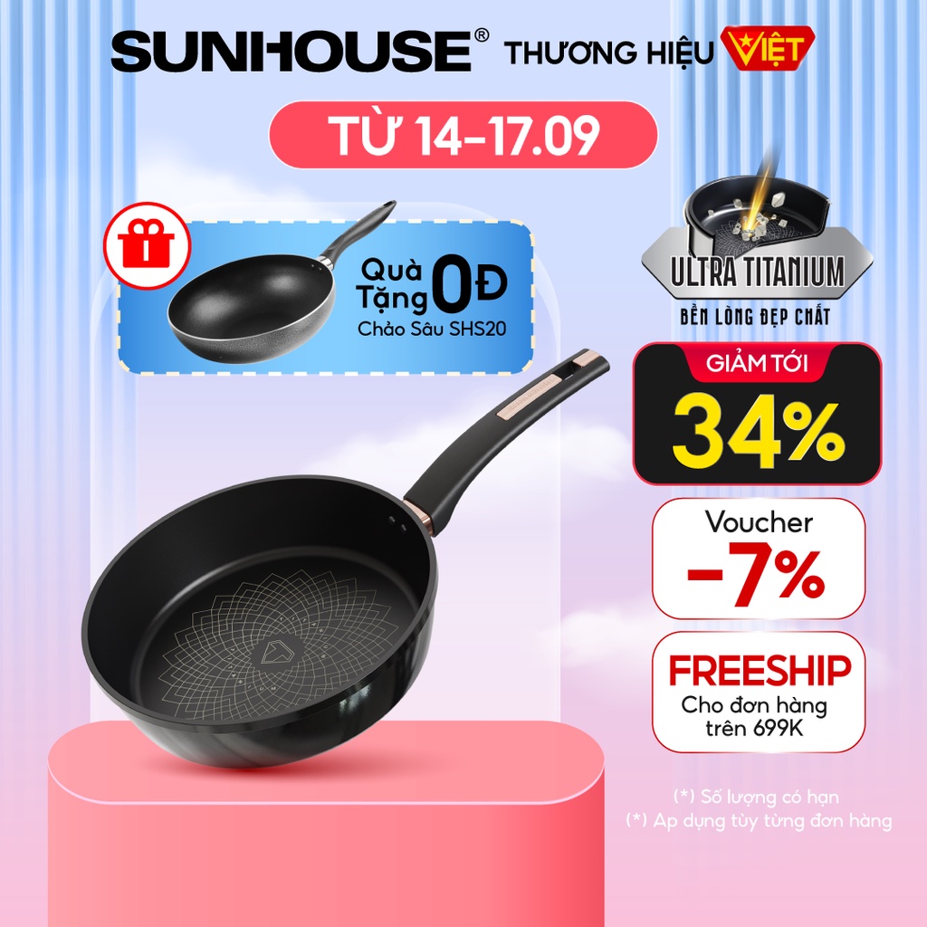 Chảo chống dính Ultra titanium Sunhouse ST20-22-26-28-30B