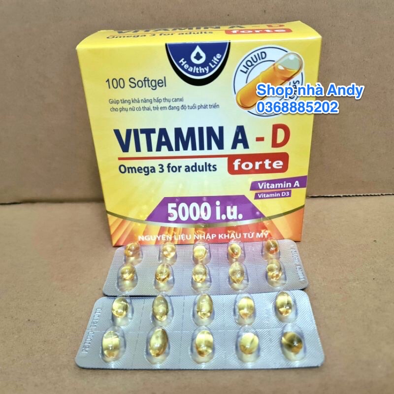 Viên Uống Vitamin A D Bổ Sung Vitamin Giảm Nguy Cơ Khô Mắt Mỏi Mắt Còi Xương Hỗ Trợ Đẹp Da Hộp 100 Viên