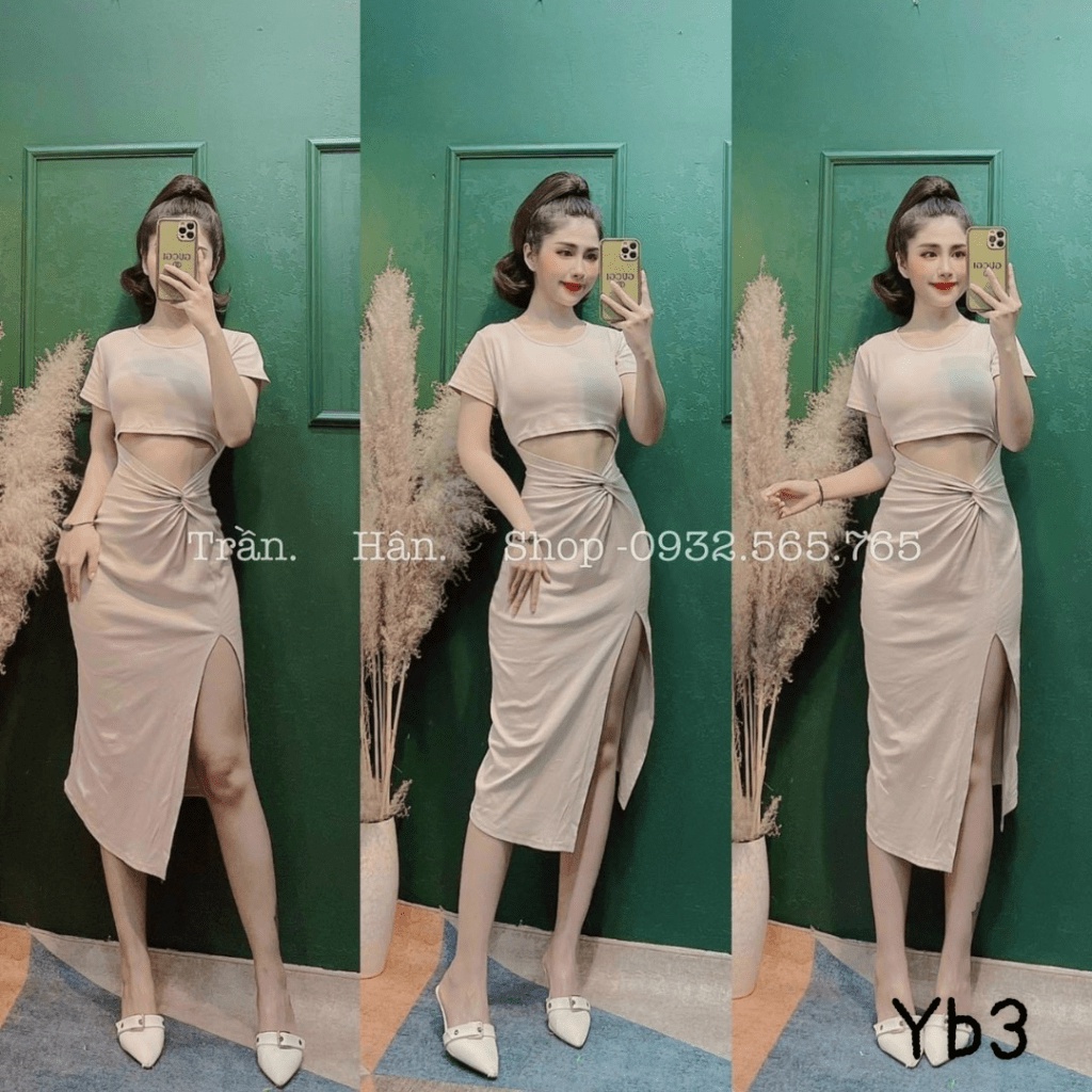 (FREE SHIP) ĐẦM BODY KHOE EO XẺ ĐÙI TÔN DÁNG CỰC HOT PU