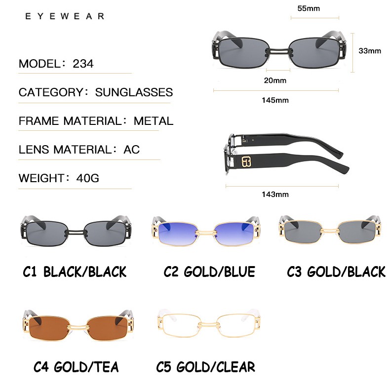 Kính mát gọng kim loại hình chữ nhật phong cách hip hop hợp thời trang | BigBuy360 - bigbuy360.vn