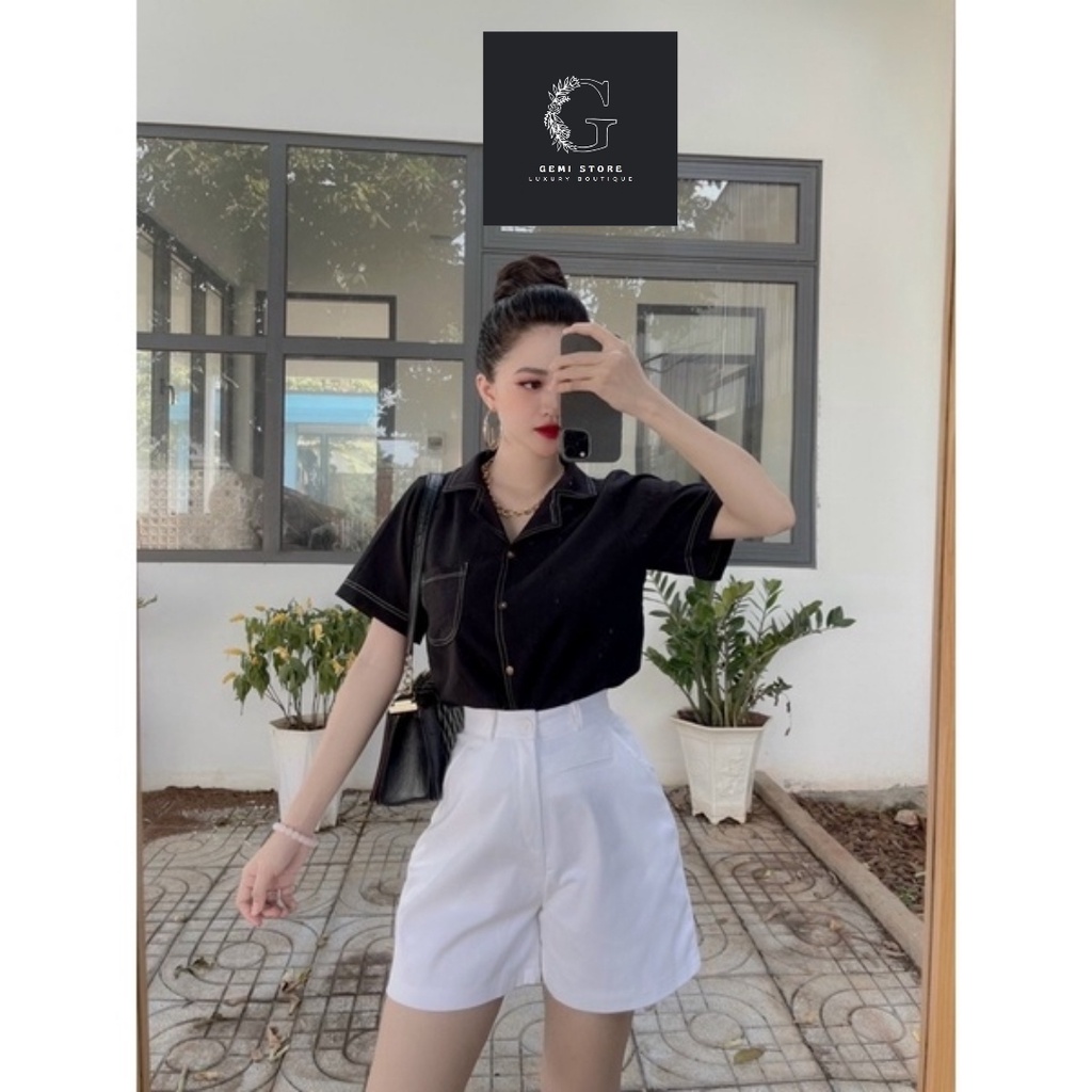 Quần Short Nữ kaki Túi Mổ Gemi Cạp Cao Tôn Dáng Phong Cách Hàn Quốc