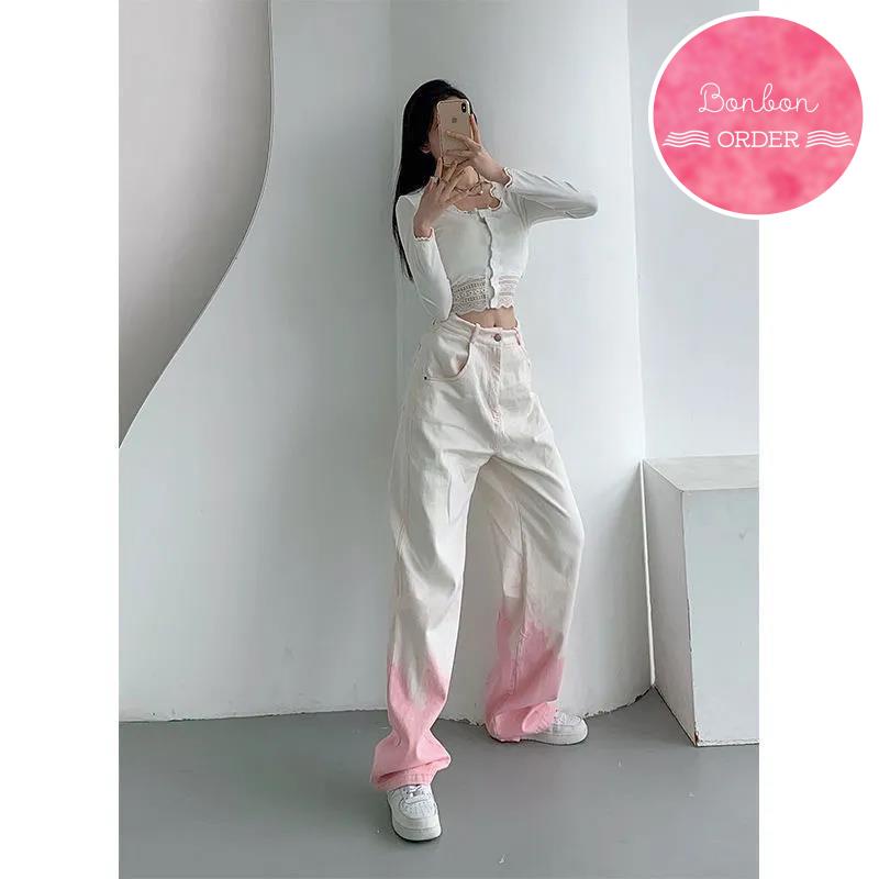 QUẦN JEAN ULZZANG ỐNG RỘNG PHỐI MÀU LOANG -