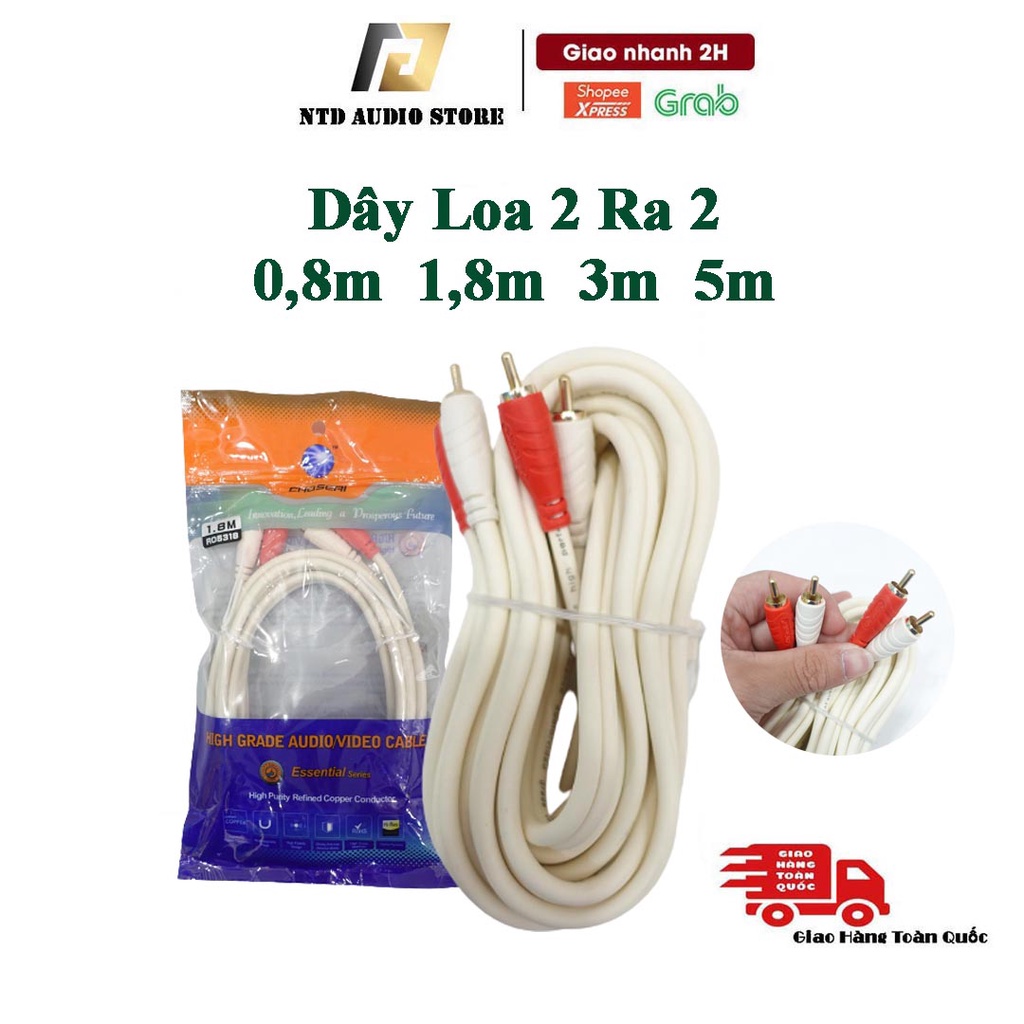 Dây loa AV 2 ra 2 chuẩn xịn, Cáp loa 4 đầu AV hoa sen dài 0.8m 1.8M 3M 5M Cao cấp lõi đồng