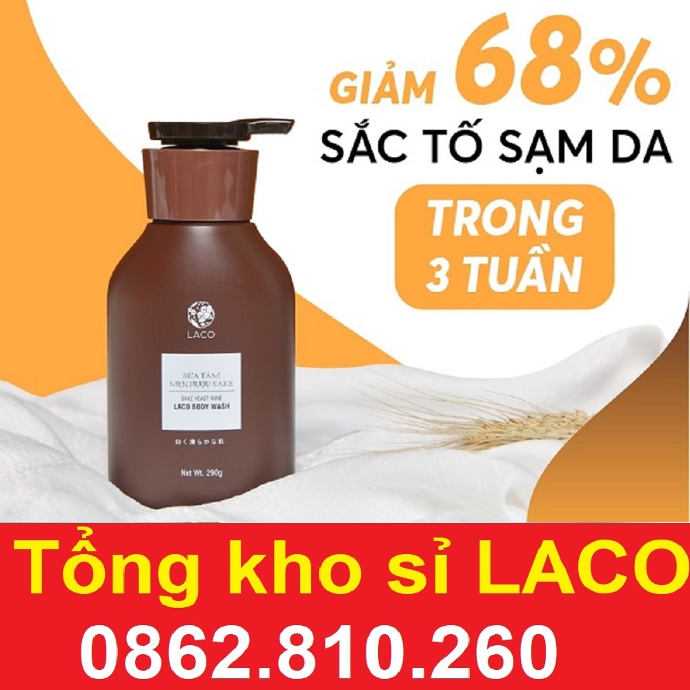 Sữa tắm Trắng Da men rượu Sake Laco Chính hãng Dưỡng trắng da, mờ vết thâm, mềm mịn da