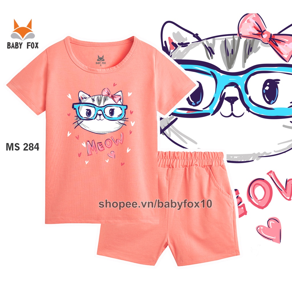 Bộ thun bé gái 100% cotton loại tốt, thương hiệu BABY FOX, in hình mèo, thỏ dễ thương d