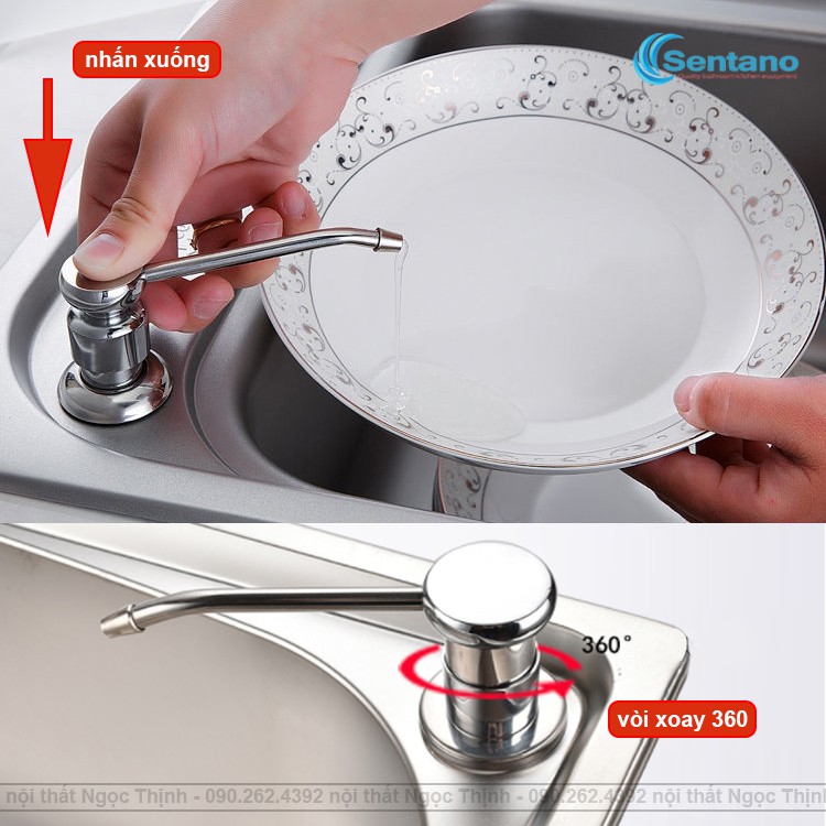 Bình xịt nước rửa chén 100% Inox SENTANO (Trắng bạc) - Bình xà bông đựng nước rửa chén inox