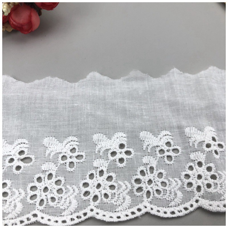 8cm ren vải cotton vải thô trắng thêu hoa đục lỗ phụ kiện đồ handmade phụ kiện thời trang may mặc