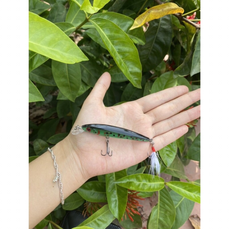 Mồi cá giả đuôi lông dài 9cm nặng 8cm câu chẽm,mú,ngão nhạy bén