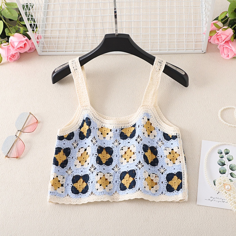 Áo Dệt Kim Lửng Sát Nách Kẻ Sọc Caro Khối Màu Trọng Lượng Nhẹ In Họa Tiết Hoa Cho Nữ