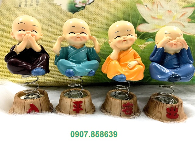 Bộ 4 tượng chú tiểu tứ không tọa đế lò xo