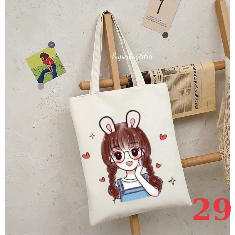 Túi tote túi vải canvas Hàn Quốc hoạ tiết cô gái đựng vừa A4 laptop đi chơi đi học Superbag668 HQ215