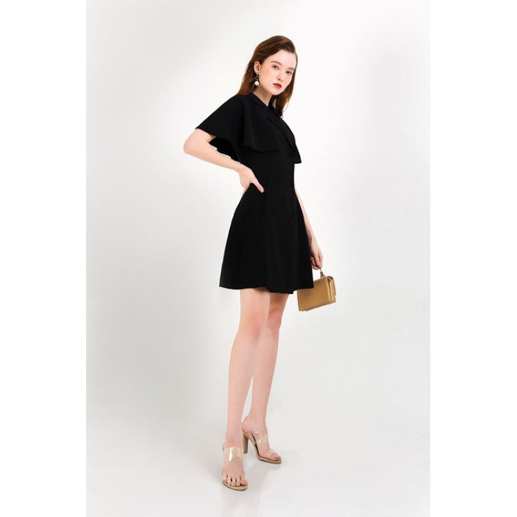 Đầm ngắn ÀTOUS GEMINA xoè phủ vai đính cúc trước