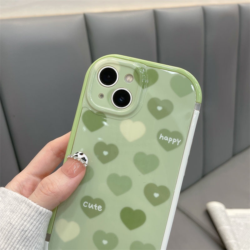 Ốp Điện Thoại In Họa Tiết Trái Tim Màu Xanh Lá Bảo Vệ Toàn Diện Cho IPhone 12 13 11 Pro Max X Xs Max Xr Ghnv