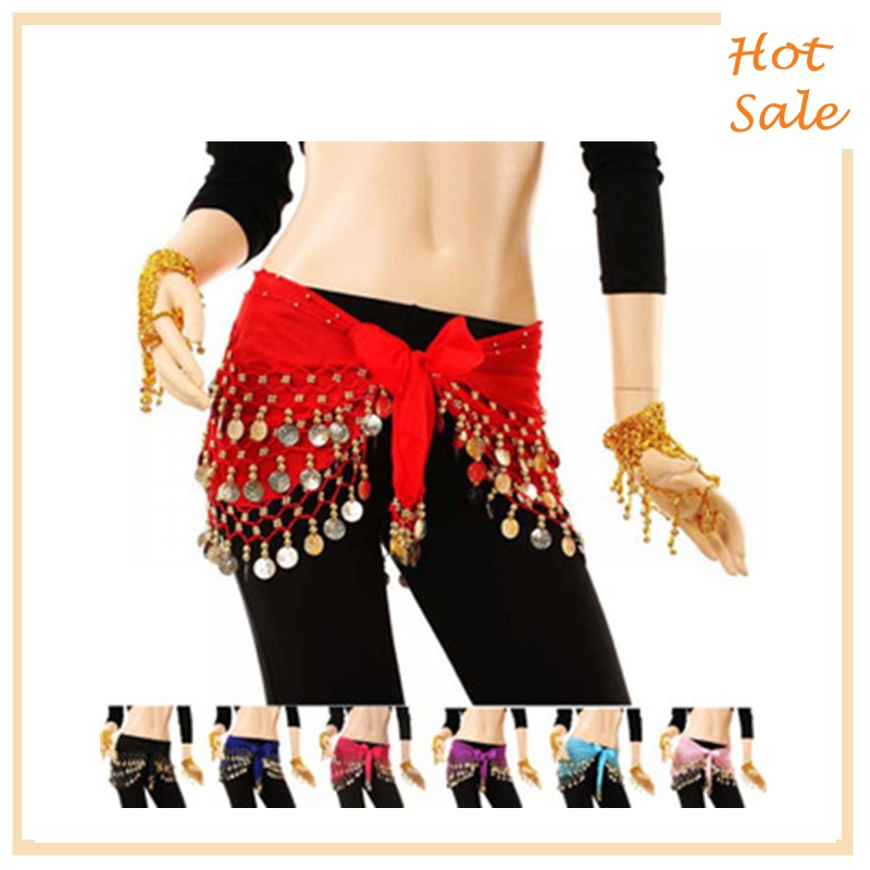 Khăn choàng hông múa bụng đính đồng xu tua rua