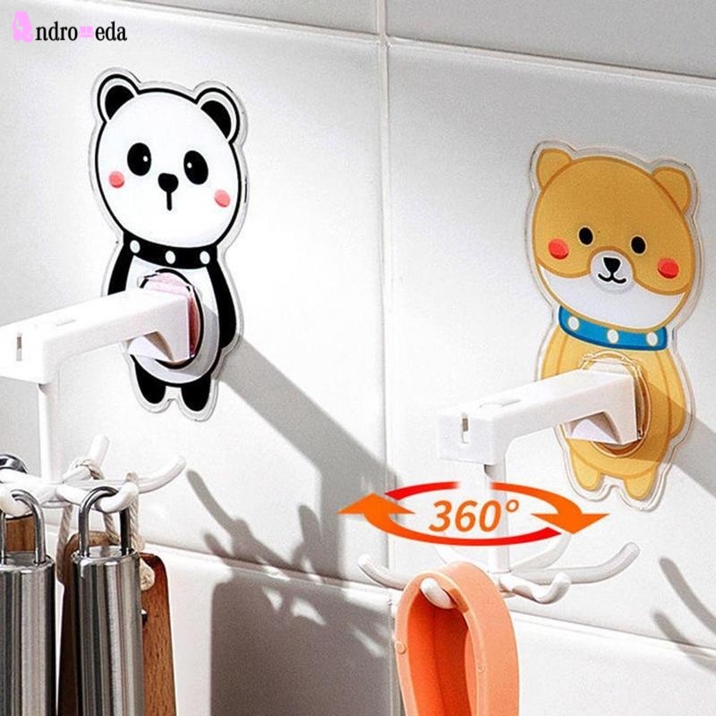 Móc treo đồ hình động vật hoạt hình xoay 360 độ không đục lỗ sắp xếp gọn gàng cho nhà bếp nhà tắm