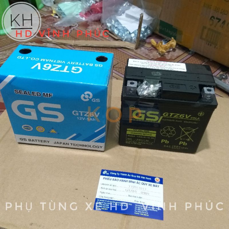 Bình Ắc Quy Khô GS GTZ6V (12V-5Ah) ( 112×70×105 - Dài× rộng× cao) Sale-10%