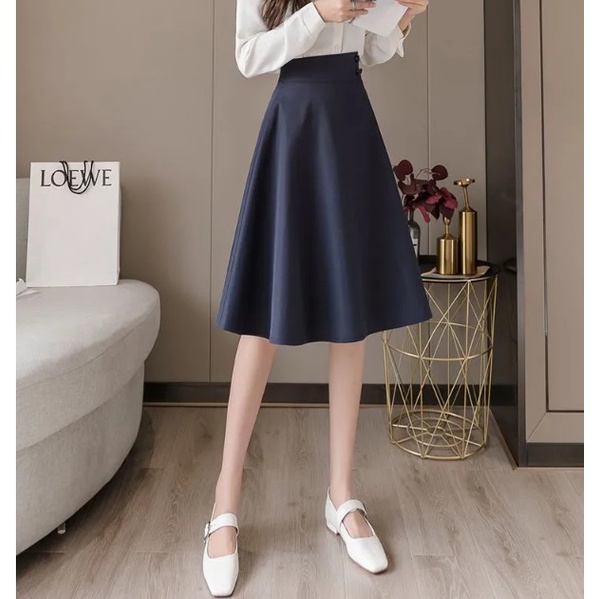 Chân váy xòe dáng dài công sở, Cạp lệch đính 2 khuy, dáng Midy thanh lịch, trẻ trung CV002