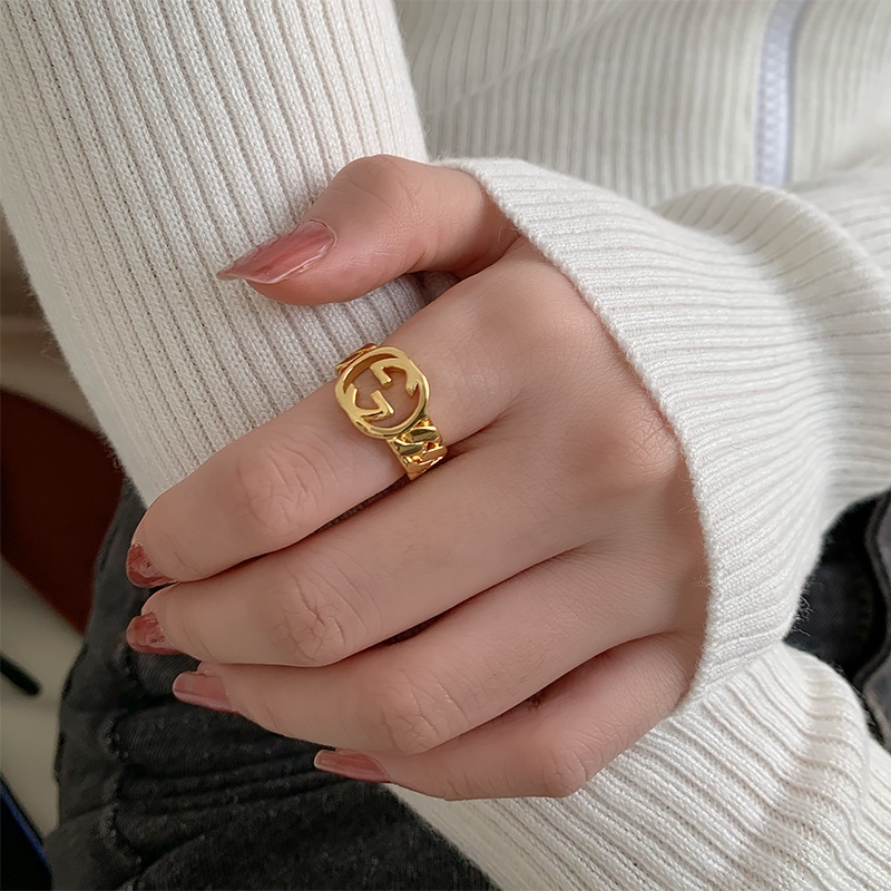 Nhẫn Đeo Tay Khắc Chữ Phong Cách Harajuku Sang Trọng Có Thể Điều Chỉnh