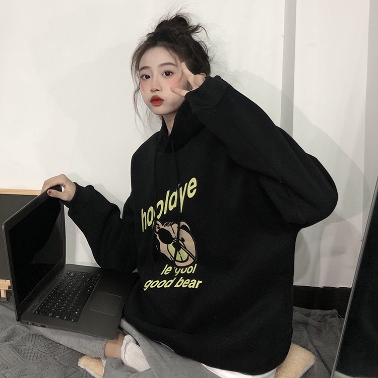 Áo hoodie Zhelihangfei dáng rộng họa tiết hoạt hình xinh xắn dễ phối đồ