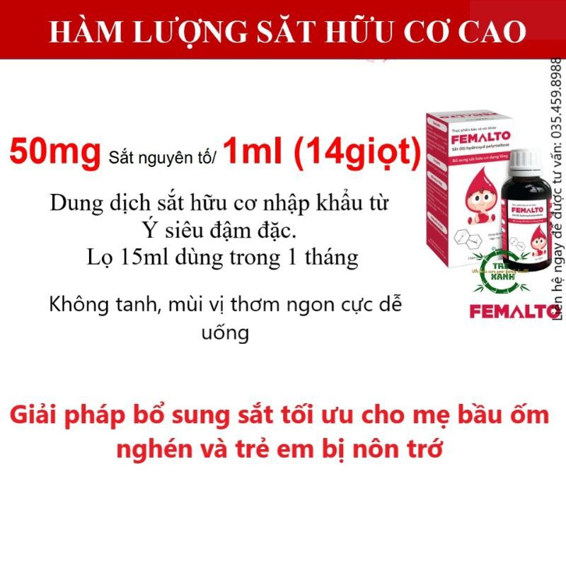 Femalto Sắt hữu cơ nhỏ giọt cho người Thiếu sắt, trẻ em và phụ nữ mang thai