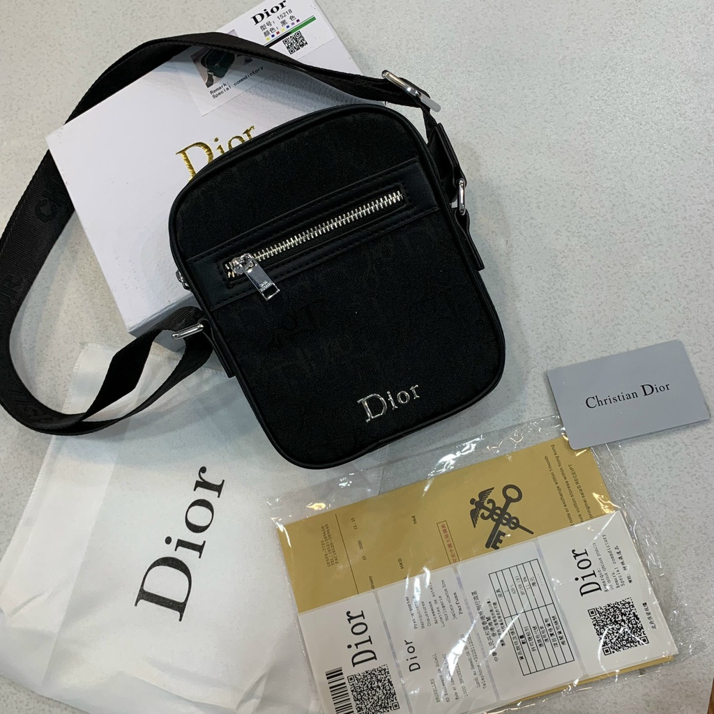 Túi Đeo Chéo DIor Nam/Nữ SPF Full Box Bill Sang Trọng Hai Màu Đen Tắng - Vân DIor Thêu Nổi, Logo Sắc Nét, Không Phai Màu