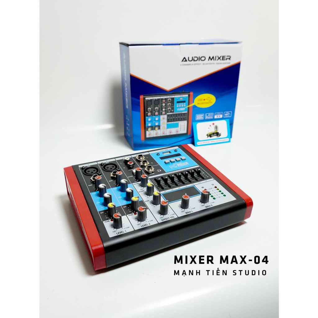 Bàn trộn âm thanh mixer max 04 - 4 kênh âm thanh nổi - Tích hợp bộ cân bằng Equalizer chuyên nghiệp bảo hành 12 tháng