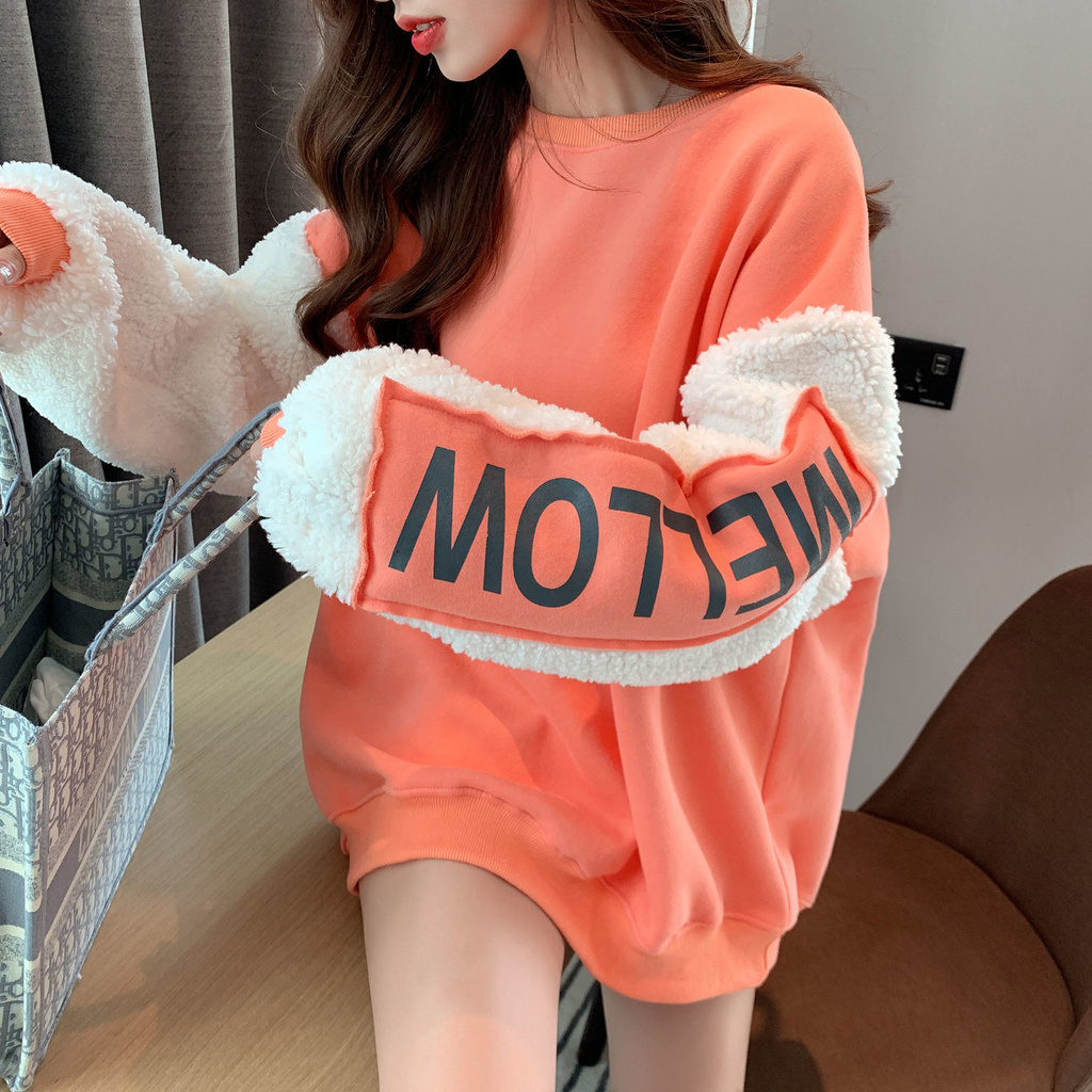 Áo Sweater Lông Cừu Cổ Tròn Dáng Dài Kiểu Hàn Quốc Thời Trang Mùa Đông Cho Nữ