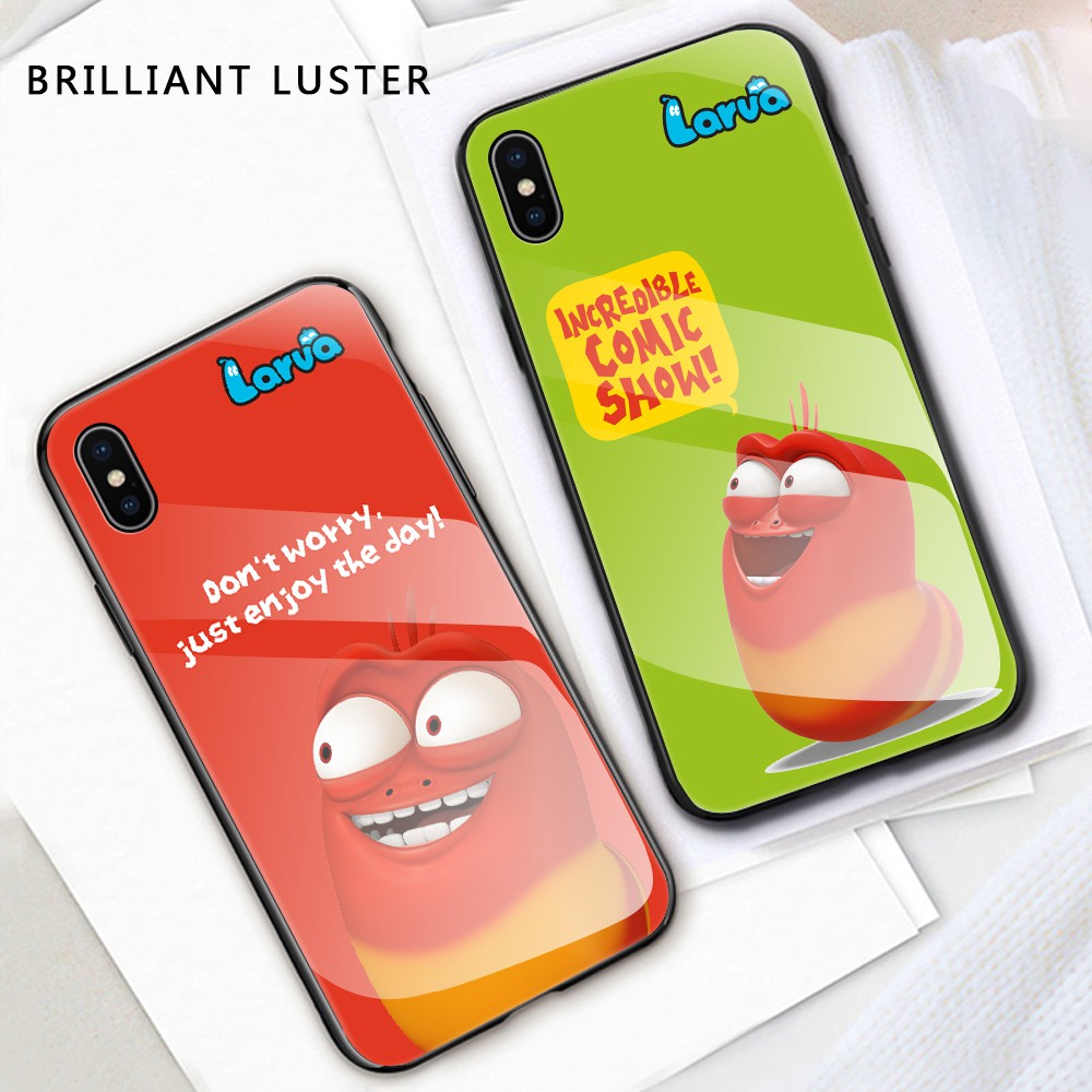 For OPPO A9 2020 A5 2020 A92 A52 A92S A71 A71K A31 A73 A75 A75s A83 A91 For  3D Funny Cute Cartoon Cases Korea Larva Character Casing Red Yellow Pink Green White Tempered Glass Phone Case Cover Ốp điện thoại kính cường lực In Hình cứng Ốp lưng cho Case