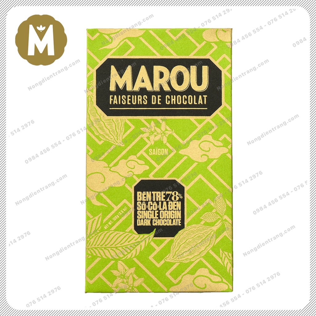 Marou Chocolate Ben Tre 78% Socola Đen - Thanh 24g/80g - Socola Marou Bến Tre 78% Cacao Vị thơm ngon độc đáo hấp dẫn