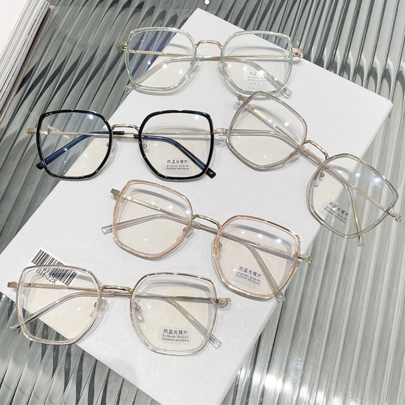 Mắt Kính Gọng Kim Loại Trong Suốt Oversize Chống Ánh Sáng Xanh Thời Trang Phong Cách Retro