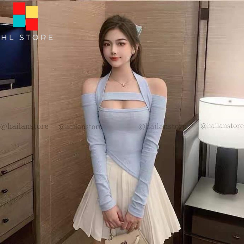 Áo thun nữ dáng ôm ❤️ Áo len mỏng trễ vai tay dài sexy phong cách Ulzzang Hải Lan Store HL02 | WebRaoVat - webraovat.net.vn